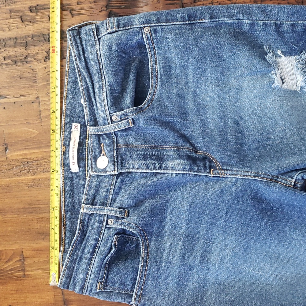 Levi's 721 High Rise Skinny Ripped Distressed Blue Jeans Size W28 L30 - Picture 10 of 14